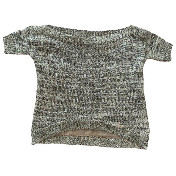 Studio F. Women Sparkle Sequined Off Shoulder Knit Top Pullover Short Sleeve XS - Picture 4 of 7